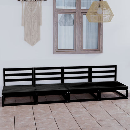 Elegant 4-Seater Black Solid Pinewood Garden Sofa
