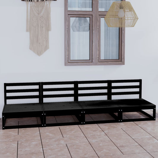 Elegant 4-Seater Black Solid Pinewood Garden Sofa