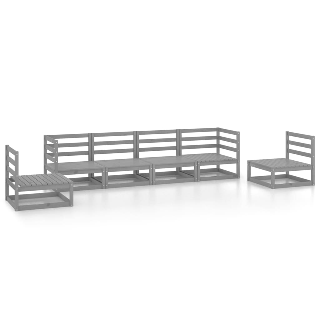 6 Piece Garden Lounge Set Grey Solid Pinewood