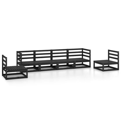 6 Piece Garden Lounge Set Black Solid Pinewood