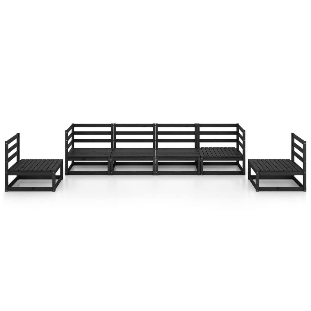 6 Piece Garden Lounge Set Black Solid Pinewood