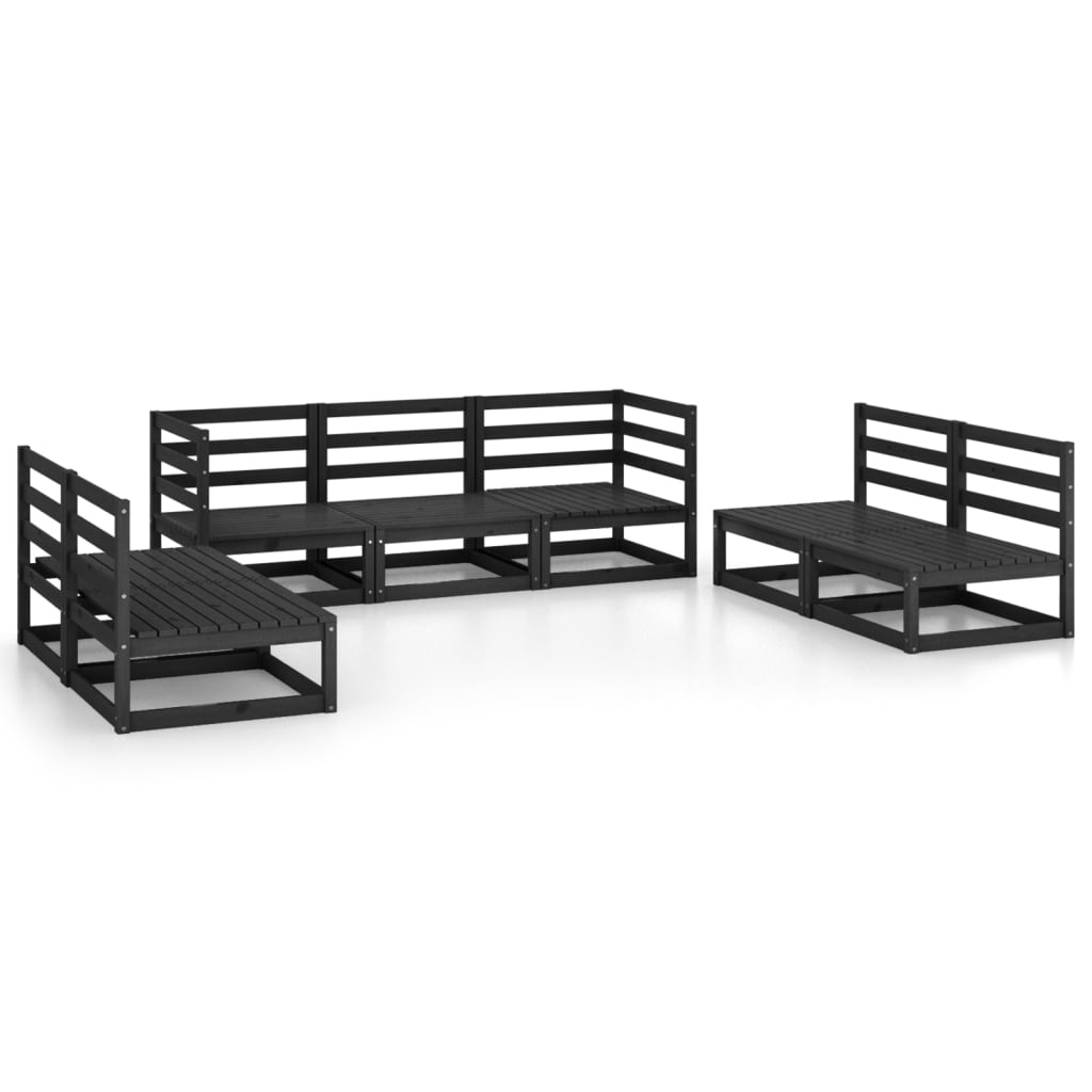7 Piece Garden Lounge Set Black Solid Pinewood