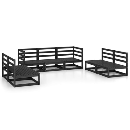 7 Piece Garden Lounge Set Black Solid Pinewood