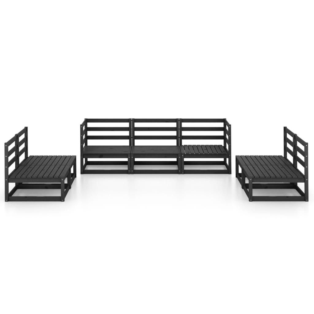 7 Piece Garden Lounge Set Black Solid Pinewood