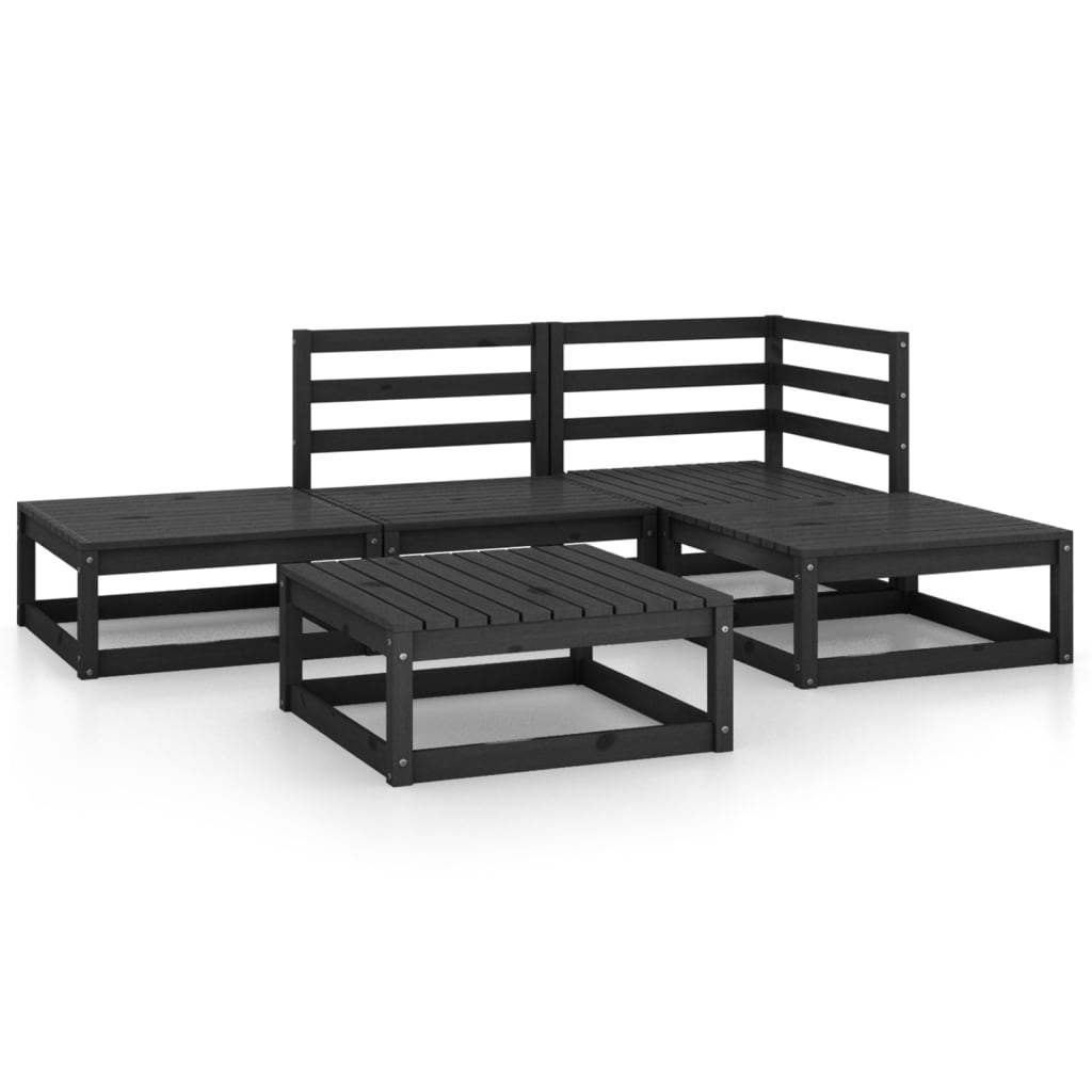5 Piece Garden Lounge Set Black Solid Pinewood