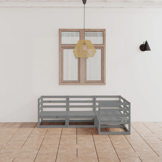 4 Piece Garden Lounge Set Grey Solid Wood Pine