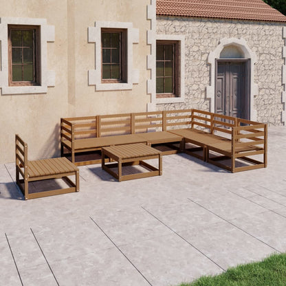 8 Piece Garden Lounge Set Honey Brown Solid Pinewood