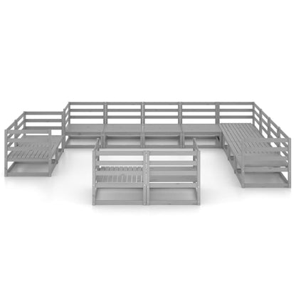 12 Piece Garden Lounge Set Grey Solid Pinewood