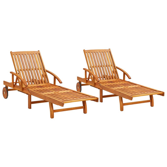 Solid Acacia Wood Sun Loungers Set of 2 - Durable Outdoor Comfort