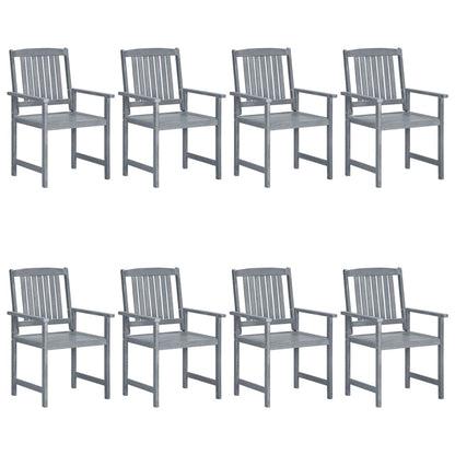 8-Piece Grey Garden Chairs Set | Solid Acacia Wood Outdoor Seating