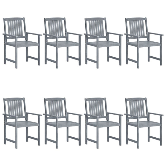 8-Piece Grey Garden Chairs Set | Solid Acacia Wood Outdoor Seating