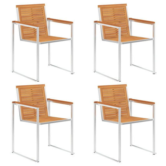 4-Piece Acacia Wood & Stainless Steel Garden Chairs Set