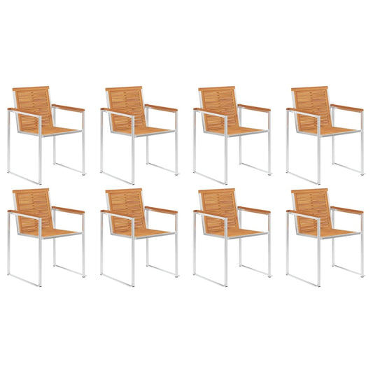 8-Pc Acacia Wood & Stainless Steel Garden Chair Set