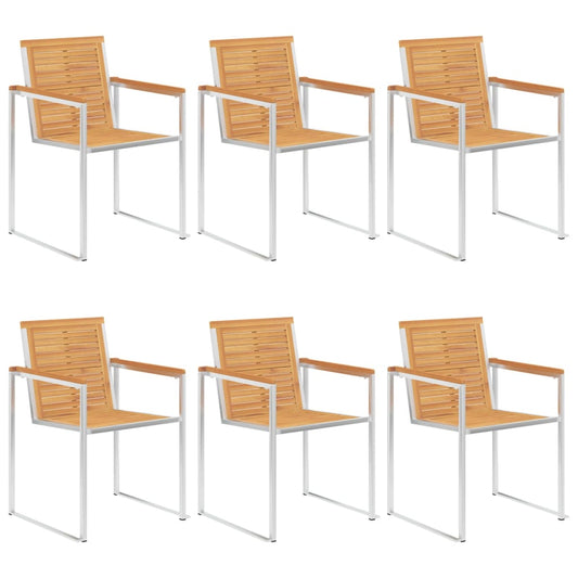Teak Wood & Stainless Steel Garden Chairs Set, 6 Pcs