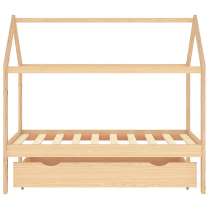 Solid Pine Kids Bed Frame 80x160 cm with Drawer - Natural Wood