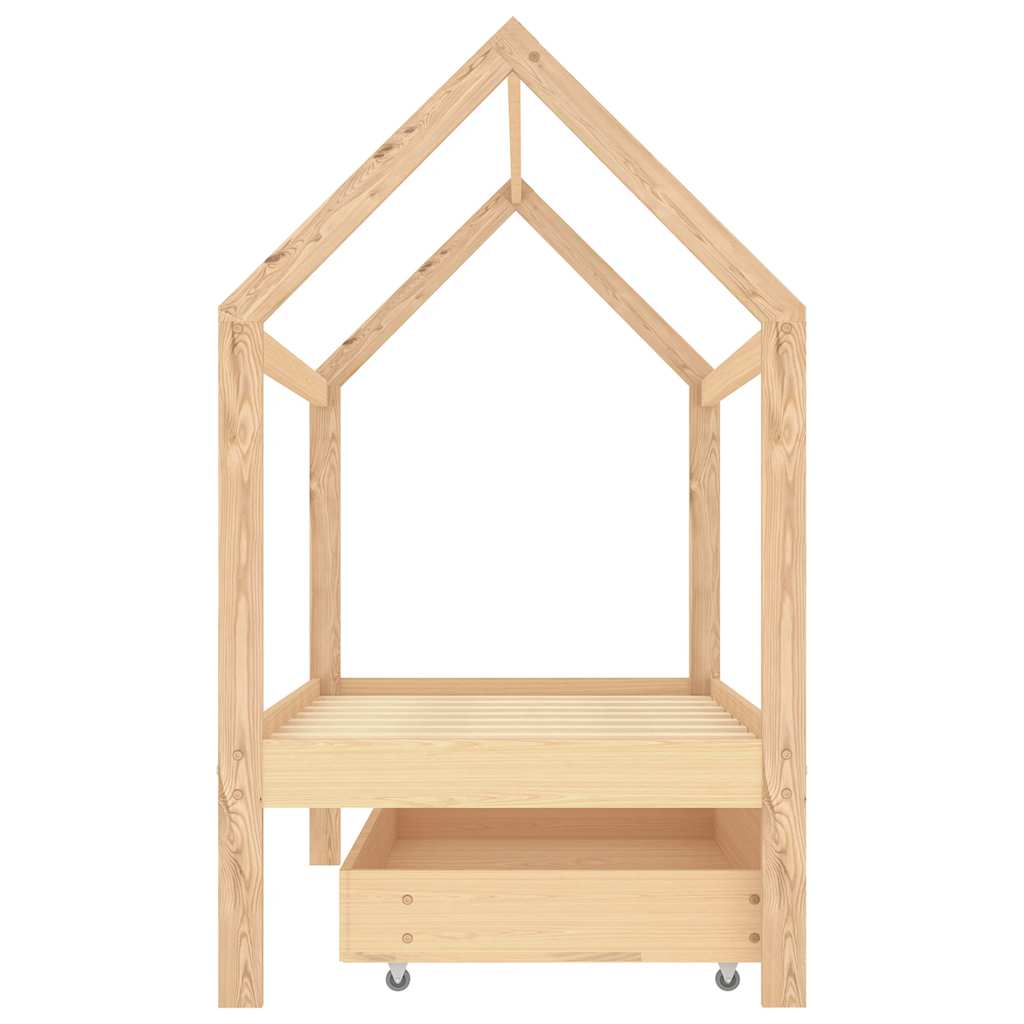 Solid Pine Kids Bed Frame 80x160 cm with Drawer - Natural Wood
