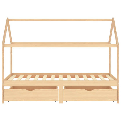 Solid Pine Wood Kids Bed Frame with Drawers, 90x200 cm, White