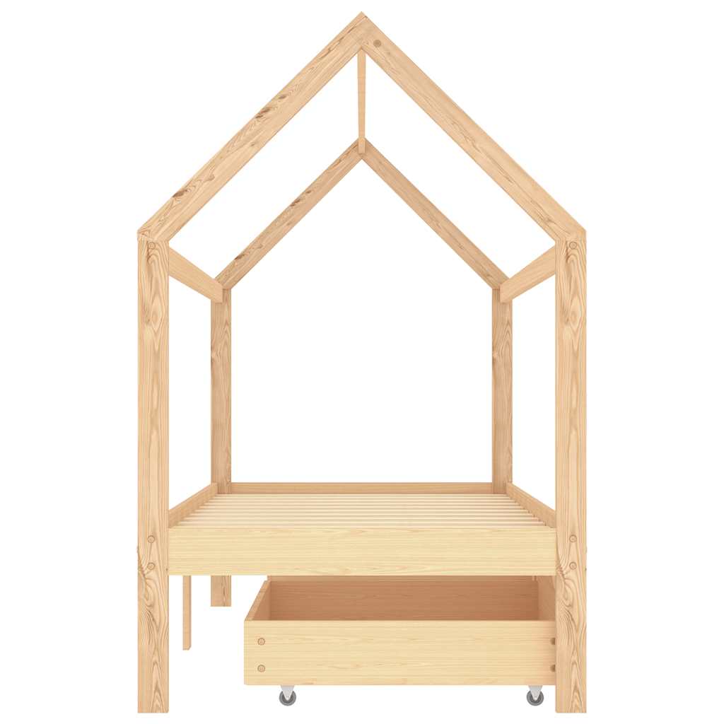 Solid Pine Wood Kids Bed Frame with Drawers, 90x200 cm, White