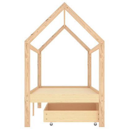 Solid Pine Wood Kids Bed Frame with Drawers, 90x200 cm, White