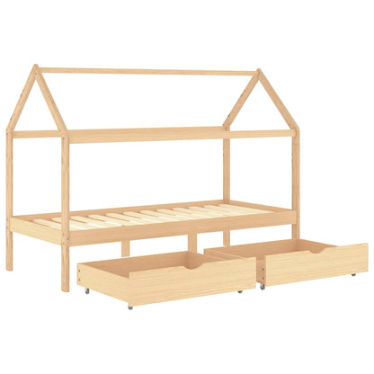 Solid Pine Wood Kids Bed Frame with Drawers, 90x200 cm, White