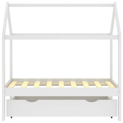 White Pine Wood Kids Bed Frame with Drawer, 70x140 cm