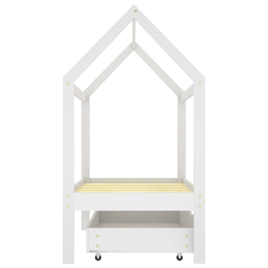 White Pine Wood Kids Bed Frame with Drawer, 70x140 cm