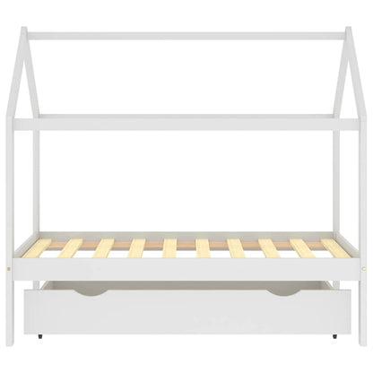 White Pine Wood Kids Bed Frame with Drawer, 80x160 cm
