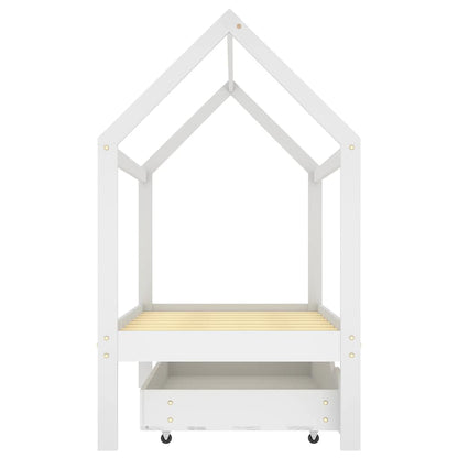 White Pine Wood Kids Bed Frame with Drawer, 80x160 cm
