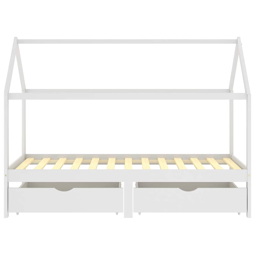 White Solid Pine Kids Bed Frame with Drawers - 90x200 cm