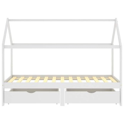 White Solid Pine Kids Bed Frame with Drawers - 90x200 cm