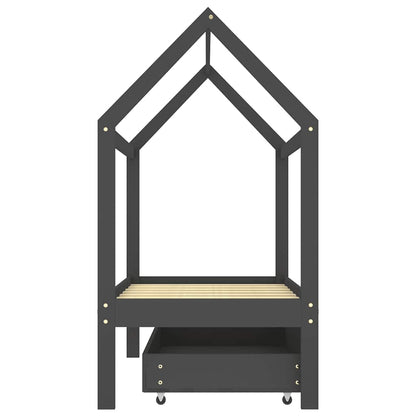 Kids Dark Grey Solid Pine Wood Bed Frame with Drawer 70x140cm