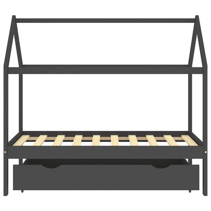 Dark Grey Kids Bed Frame with Drawer, Solid Pine Wood, 80x160cm