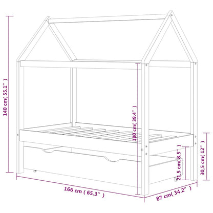 Dark Grey Kids Bed Frame with Drawer, Solid Pine Wood, 80x160cm