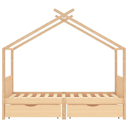 Solid Pine Kids Bed Frame with Drawers - 90x200 cm