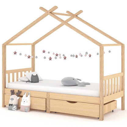 Solid Pine Kids Bed Frame with Drawers - 90x200 cm