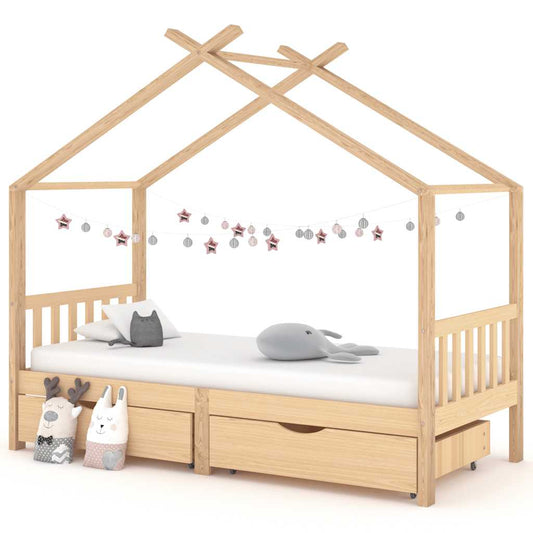 Solid Pine Kids Bed Frame with Drawers - 90x200 cm