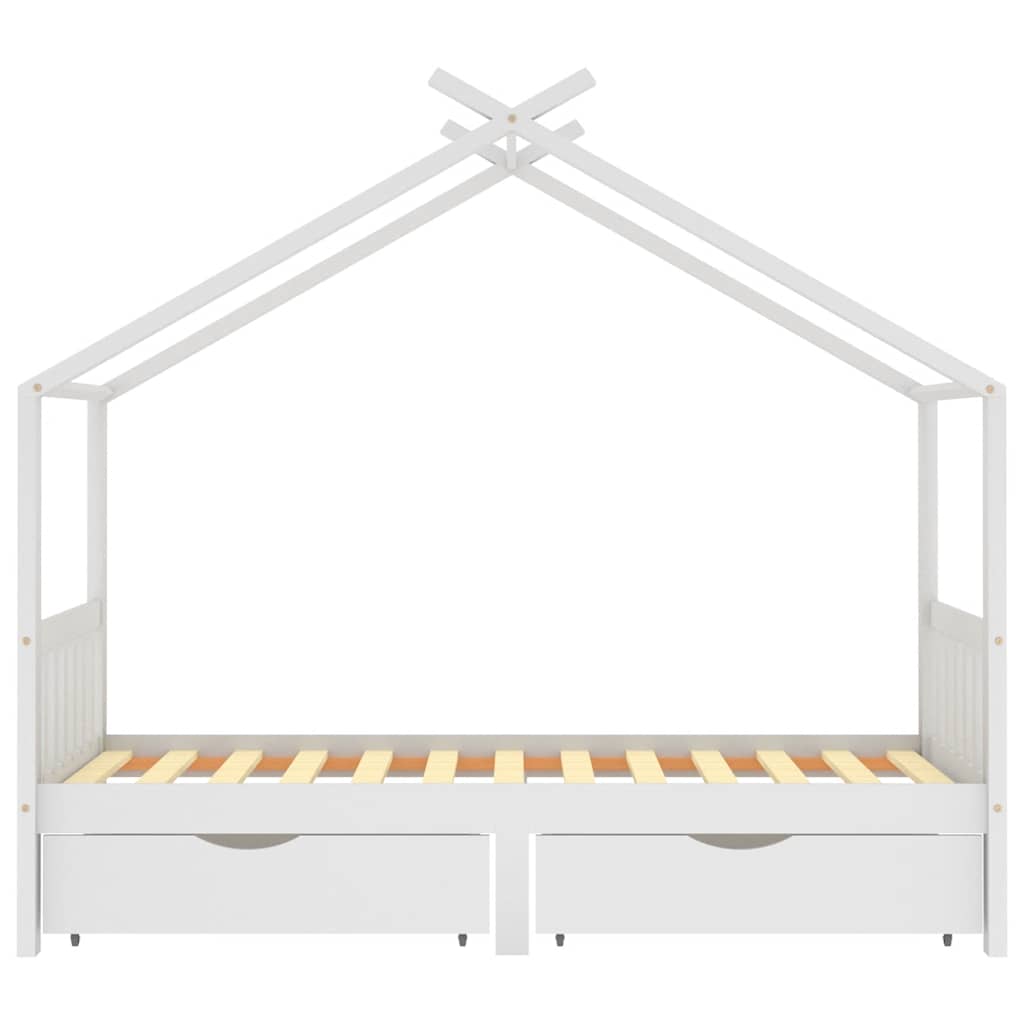 White Pine Wood Kids Bed Frame with Drawers - 90x200 cm
