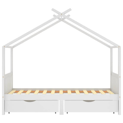 White Pine Wood Kids Bed Frame with Drawers - 90x200 cm