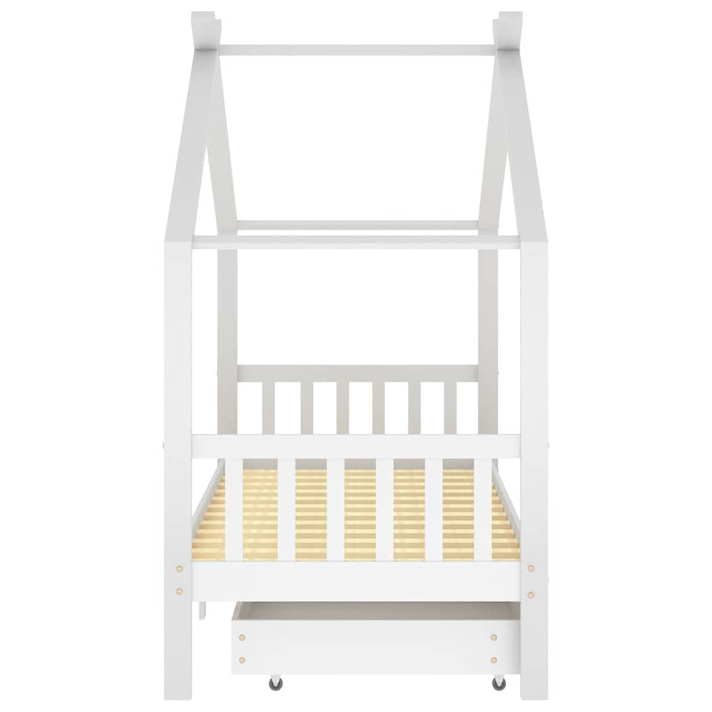 White Pine Wood Kids Bed Frame with Drawers - 90x200 cm