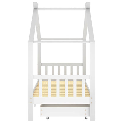 White Pine Wood Kids Bed Frame with Drawers - 90x200 cm