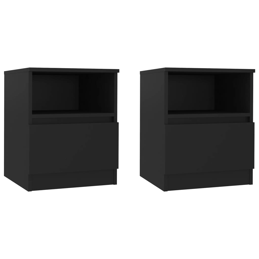Black Engineered Wood Bed Cabinets, Set of 2 (40x40x50 cm)