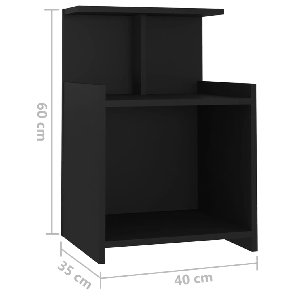 Stylish Black Bed Cabinet, Engineered Wood, 40x35x60 cm
