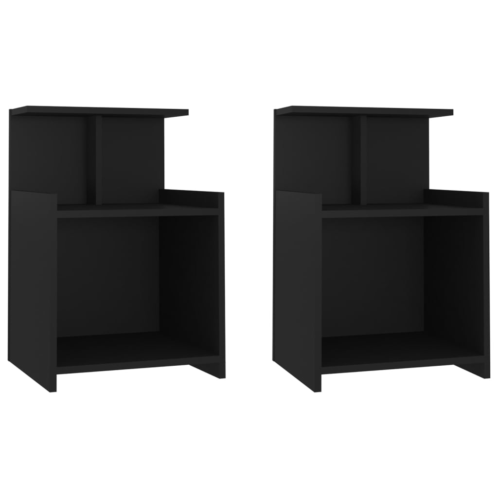 Black Engineered Wood Bed Cabinets 2pcs - 40x35x60 cm