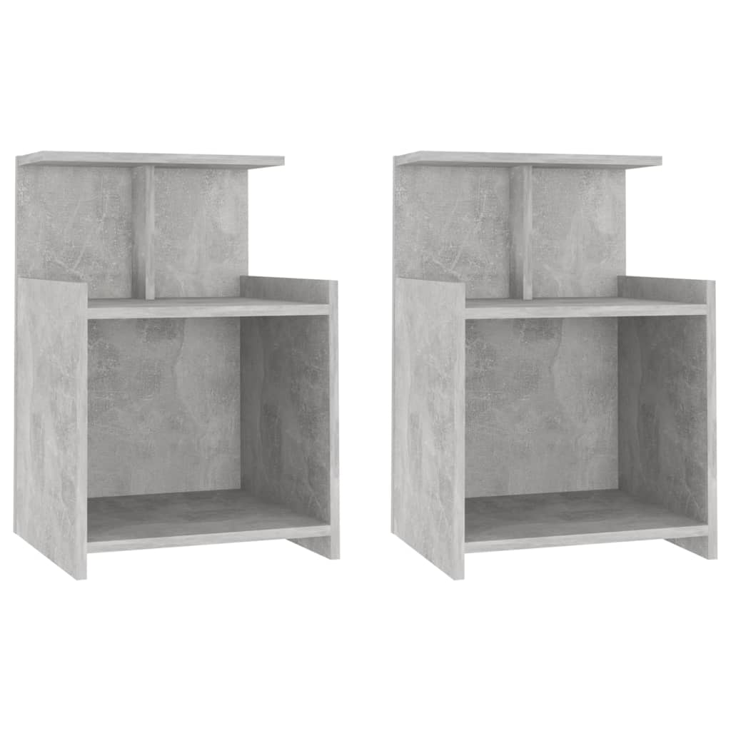 Concrete Grey Engineered Wood Bed Cabinets, Set of 2 - 40x35x60 cm