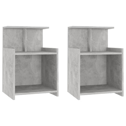 Concrete Grey Engineered Wood Bed Cabinets, Set of 2 - 40x35x60 cm