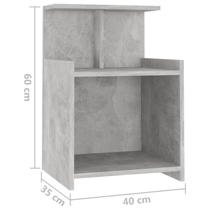 Concrete Grey Engineered Wood Bed Cabinets, Set of 2 - 40x35x60 cm