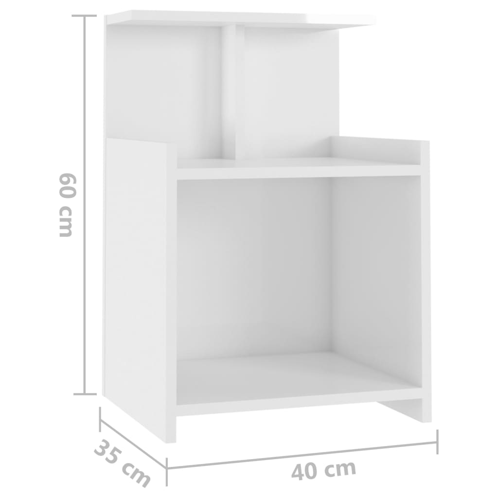High Gloss White Bed Cabinet, 40x35x60 cm, Engineered Wood