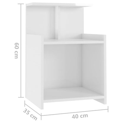 High Gloss White Bed Cabinet, 40x35x60 cm, Engineered Wood