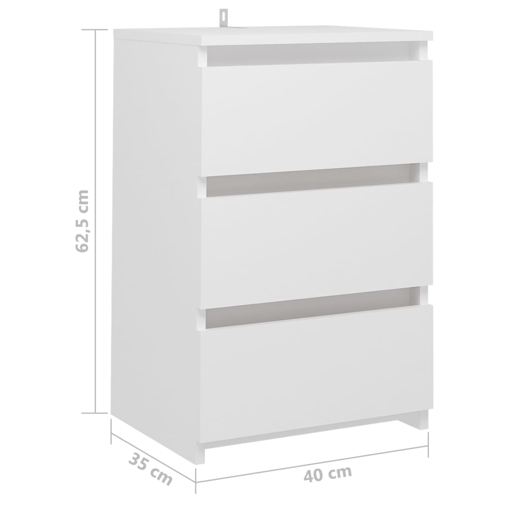 Compact White Bedside Cabinet - Engineered Wood - 40x35x62.5 cm