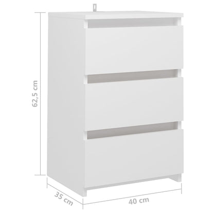 Compact White Bedside Cabinet - Engineered Wood - 40x35x62.5 cm